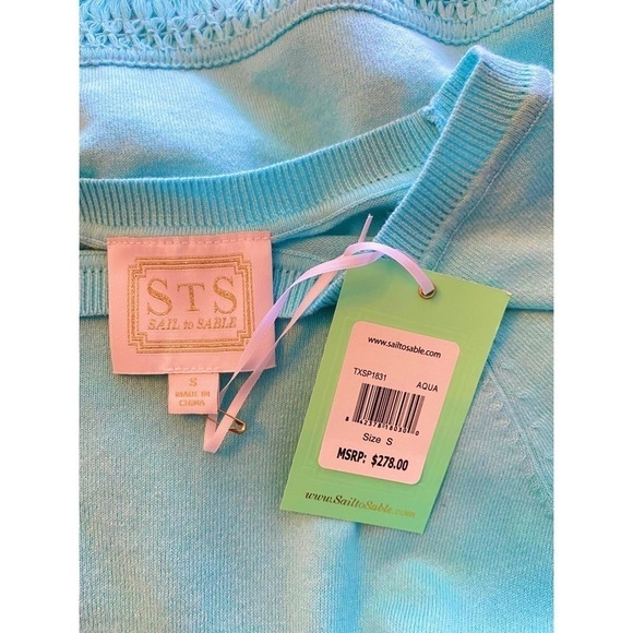 Sail To Sable Sweater Flattered in Fringe Aqua Blue size small - Picture 6 of 6